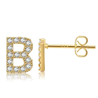 Women Fashion Simple 26 Alphabet Zircon Stud Earrings