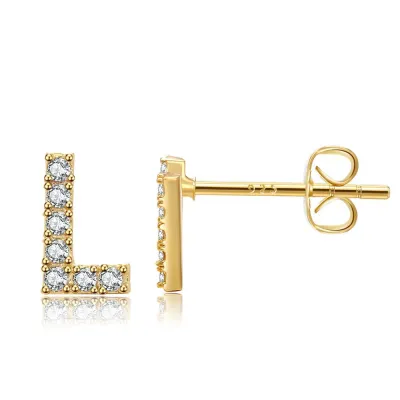 Women Fashion Simple 26 Alphabet Zircon Stud Earrings
