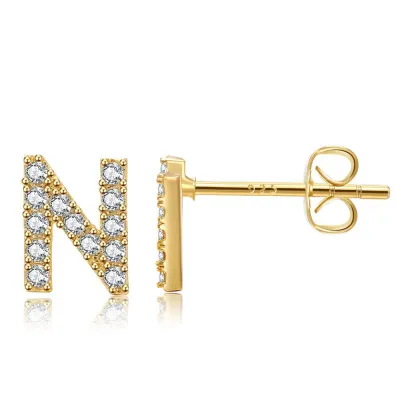 Women Fashion Simple 26 Alphabet Zircon Stud Earrings
