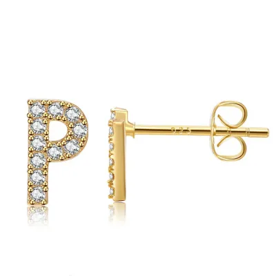 Women Fashion Simple 26 Alphabet Zircon Stud Earrings