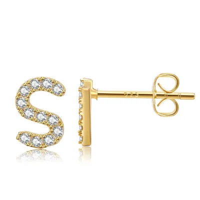 Women Fashion Simple 26 Alphabet Zircon Stud Earrings