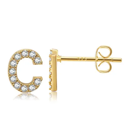 Women Fashion Simple 26 Alphabet Zircon Stud Earrings