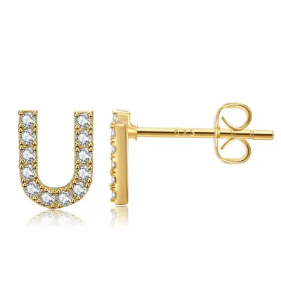 Women Fashion Simple 26 Alphabet Zircon Stud Earrings