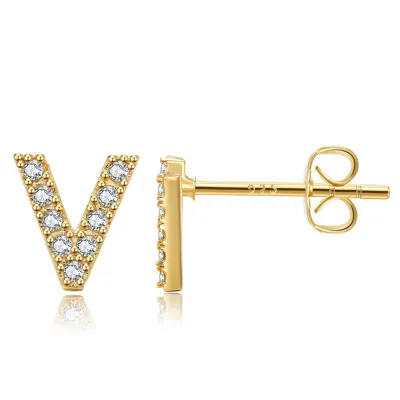 Women Fashion Simple 26 Alphabet Zircon Stud Earrings