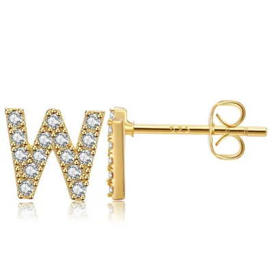Women Fashion Simple 26 Alphabet Zircon Stud Earrings