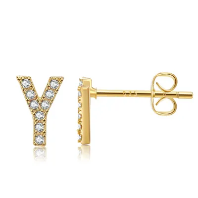 Women Fashion Simple 26 Alphabet Zircon Stud Earrings