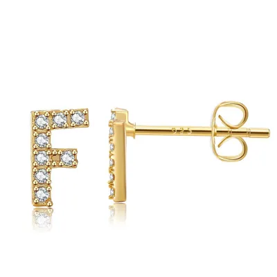 Women Fashion Simple 26 Alphabet Zircon Stud Earrings