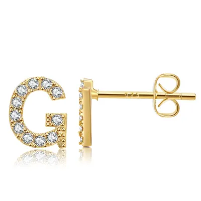 Women Fashion Simple 26 Alphabet Zircon Stud Earrings