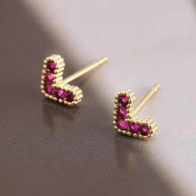Women Fashion Small Cute Solid Color Zircon Love Earrings