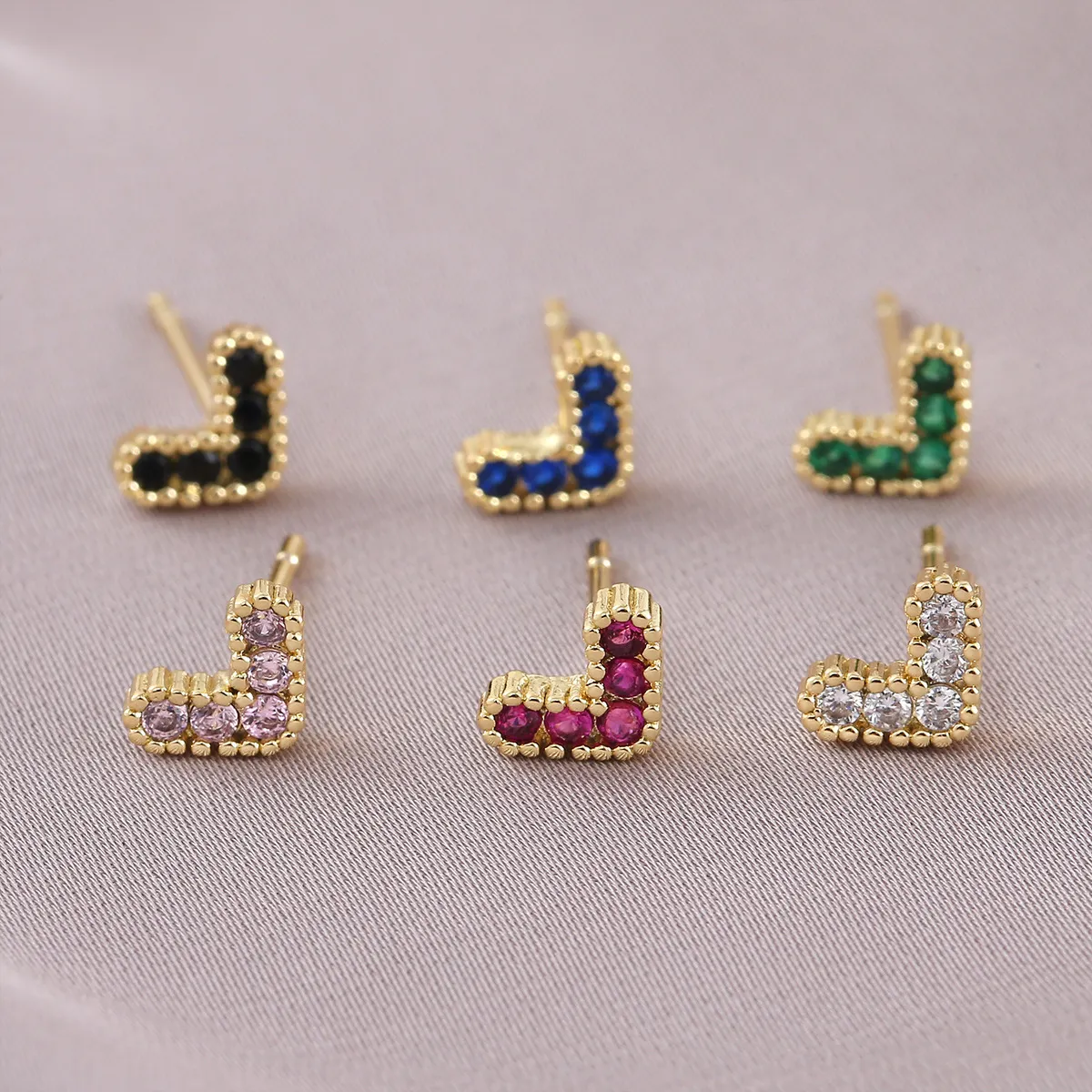 Women Fashion Small Cute Solid Color Zircon Love Earrings