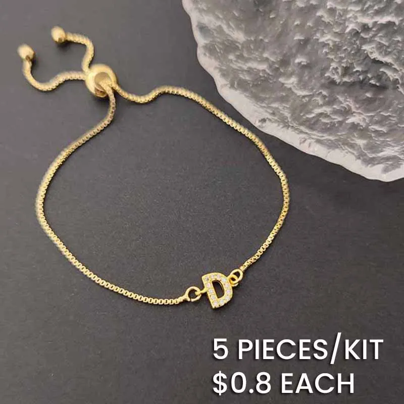 18k Gold Plated Copper Zircon Alphabet Bracelet