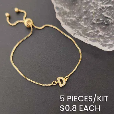 18k Gold Plated Copper Zircon Alphabet Bracelet