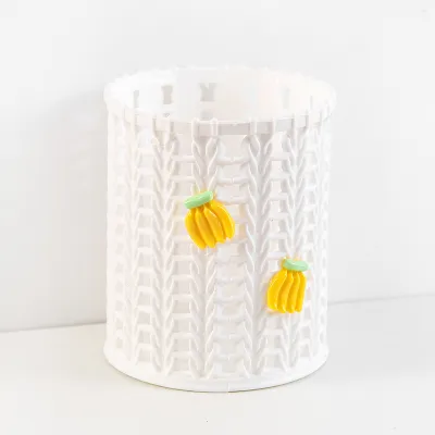 fashion Cute Cartoon Imitation Rattan Round Plastic Pen Holder Desk Stationery