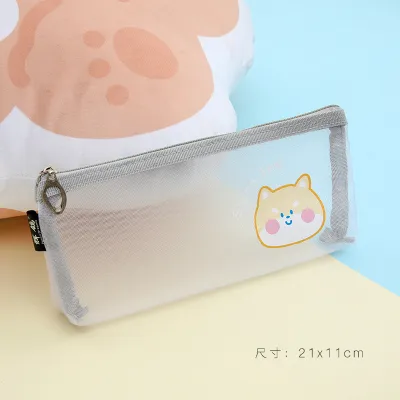 Cute Cartoon Mesh Transparent Large Capacity Pencil Pouch