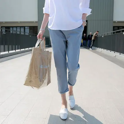Pregnant Women Casual Solid Color Cotton Wide-Leg Cropped Pants