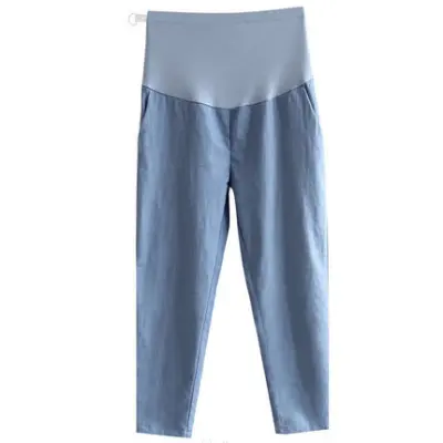Pregnant Women Casual Solid Color Cotton Wide-Leg Cropped Pants