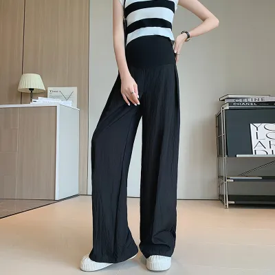 Maternity Casual Solid Color Thin High-Waisted Wide Leg Pants
