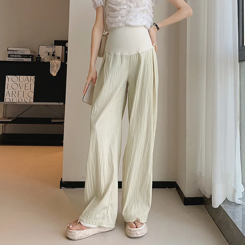 Maternity Casual Solid Color Thin High-Waisted Wide Leg Pants