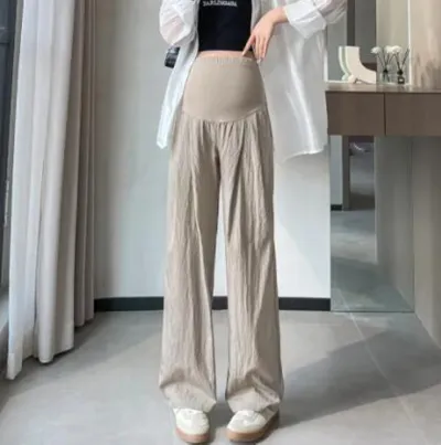 Maternity Casual Solid Color Thin High-Waisted Wide Leg Pants