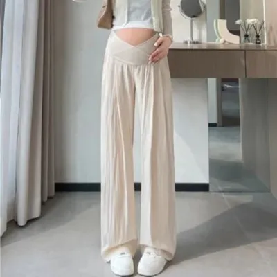 Maternity Casual Solid Color Thin High-Waisted Wide Leg Pants