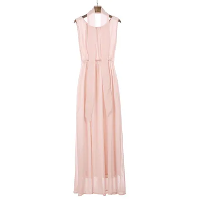 Pregnant Women Casual Solid Color Round Neck Sleeveless Pleated Dress