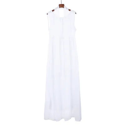 Pregnant Women Casual Solid Color Round Neck Sleeveless Pleated Dress