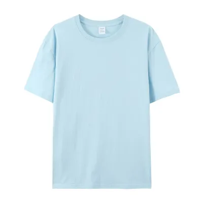 Casual Solid Color 180G Cotton Crewneck Short Sleeve T-Shirt for Men