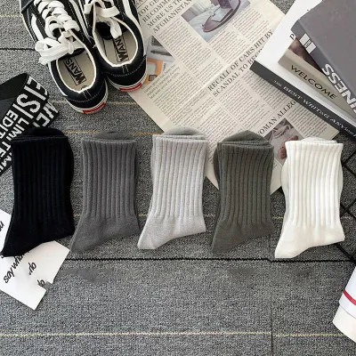 Men Casual Solid Color Sports Mid-Tube Socks 5pair/Set