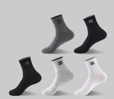 Men Casual Solid Color Sports Mid-Tube Socks 5pair/Set