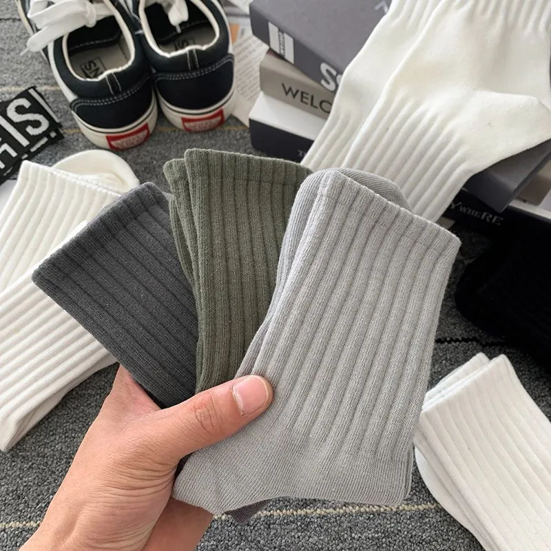 Men Casual Solid Color Sports Mid-Tube Socks 5pair/Set