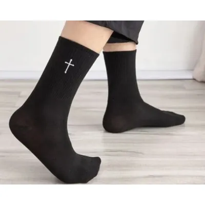 Fashion Casual Black White Two-Color Pattern Embroidered Mid-Tube Socks 2pair/Set