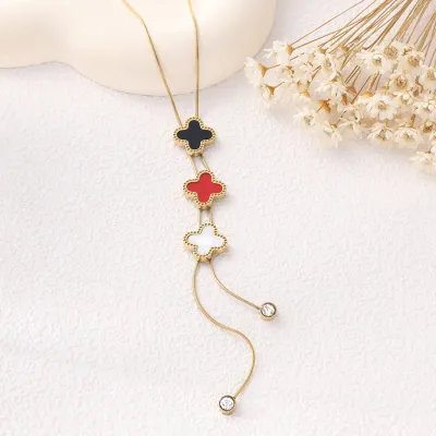 Fashion Titanium Steel Four-Leaf Clover Necklace Mother-Of-Pearl Pendant Snake Chain