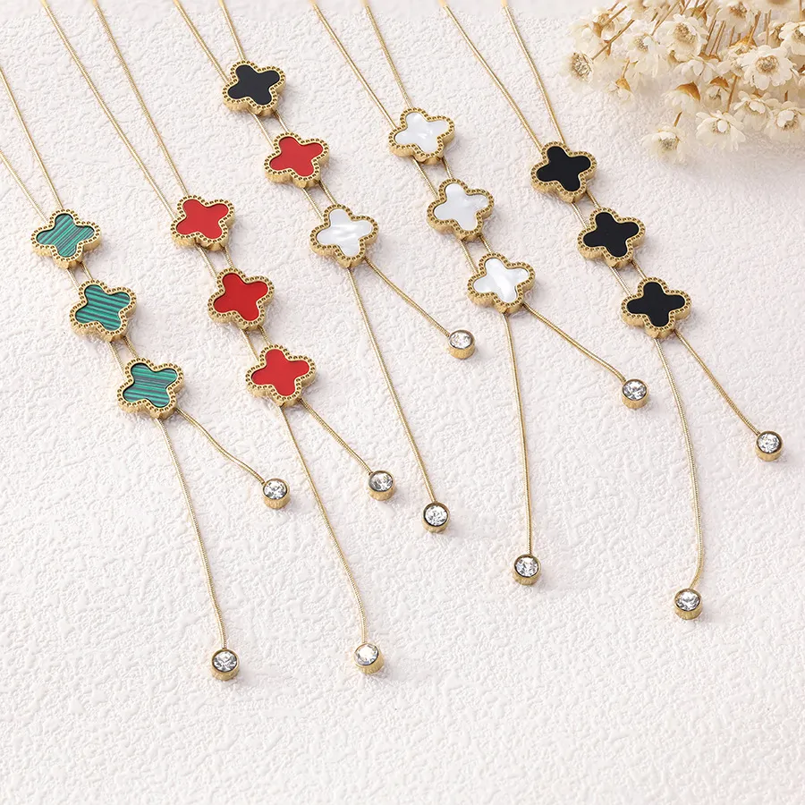 Fashion Titanium Steel Four-Leaf Clover Necklace Mother-Of-Pearl Pendant Snake Chain
