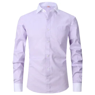 Men Plus Size Spring Stripe Long-Sleeved Dress Shirts with Pocket