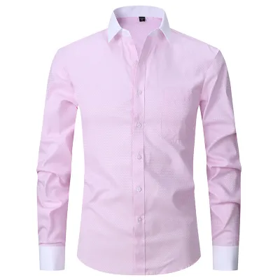 Men Plus Size Spring Stripe Long-Sleeved Dress Shirts with Pocket