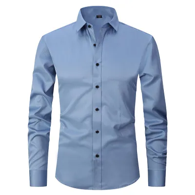 Men's Long Sleeve Square Collar Solid Color Cardigan Business Commute Loose Shirt