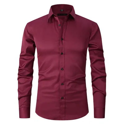 Men's Long Sleeve Square Collar Solid Color Cardigan Business Commute Loose Shirt
