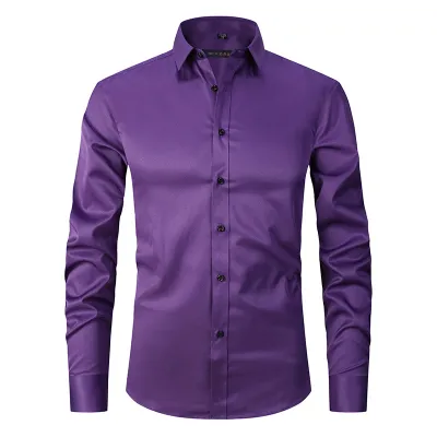 Men's Long Sleeve Square Collar Solid Color Cardigan Business Commute Loose Shirt