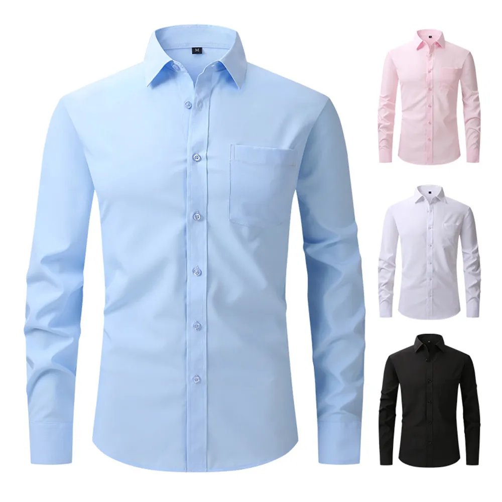 Plus Size Men Formal Business Commute Slim Cardigan Shirt with Pocket