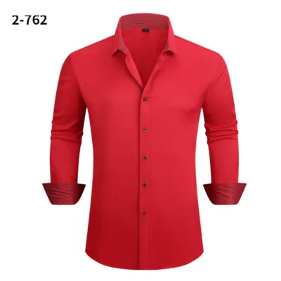 Plus Size Men's Business Commute Long-Sleeved Shirt with Color Matching Lapel