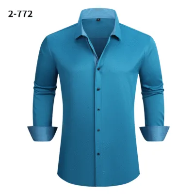 Plus Size Men's Business Commute Long-Sleeved Shirt with Color Matching Lapel