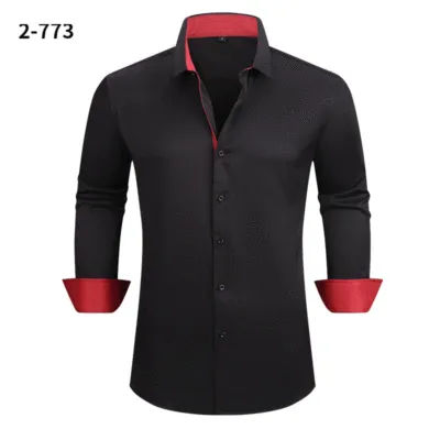 Plus Size Men's Business Commute Long-Sleeved Shirt with Color Matching Lapel