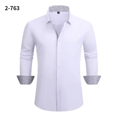 Plus Size Men's Business Commute Long-Sleeved Shirt with Color Matching Lapel