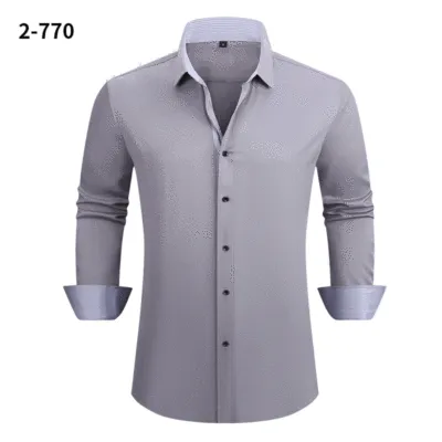 Plus Size Men's Business Commute Long-Sleeved Shirt with Color Matching Lapel