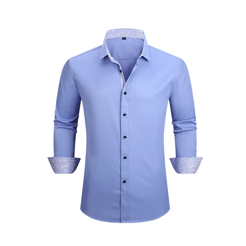 Plus Size Men's Business Commute Long-Sleeved Shirt with Color Matching Lapel