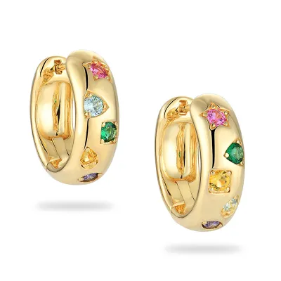 Multicolor Zircon Polygonal Copper Earrings Instagram Wind Personality Trend