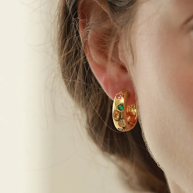 Multicolor Zircon Polygonal Copper Earrings Instagram Wind Personality Trend