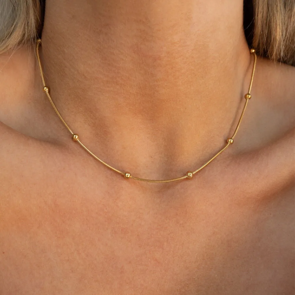 Stainless Steel Women 18k Gold Plated Fashion Clavicle Ball Chain Necklace