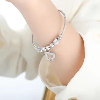 Personalized Various Pendant Star Heart Flower Charm Bracelet in Titanium Steel