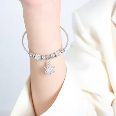 Personalized Various Pendant Star Heart Flower Charm Bracelet in Titanium Steel